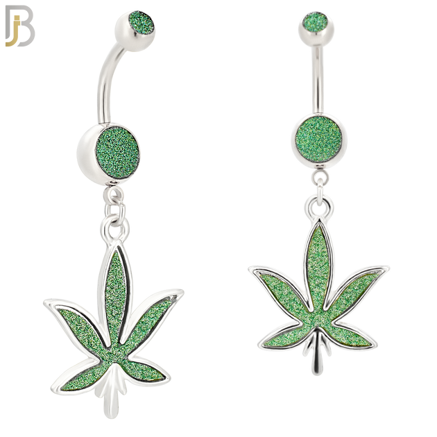 N002 - 316L Stainless Steel Dangling Marijuana Leaf Sandpaper Design Belly Ring with 4mm Screw Ball image 2