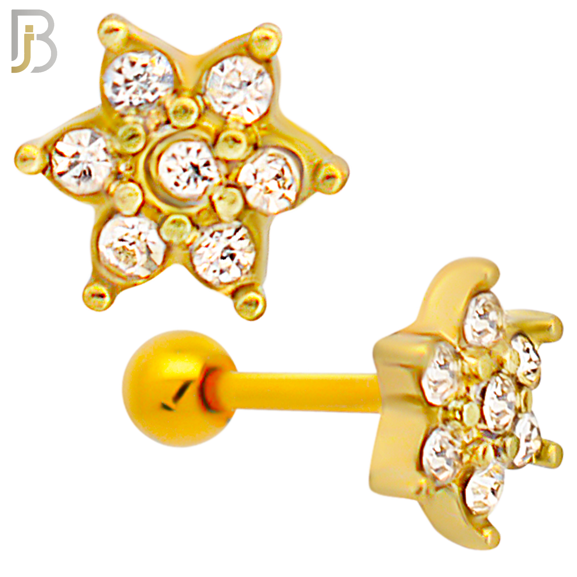 TB109 -  316L Stainless Steel Six Point Flower Tragus/Cartilage Barbell (PACK OF 6) image 3