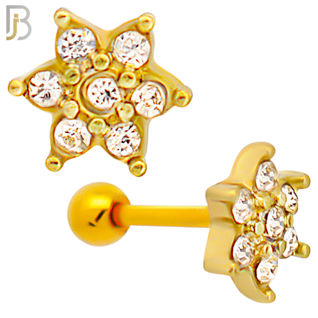 TB109 -  316L Stainless Steel Six Point Flower Tragus/Cartilage Barbell (PACK OF 6) image 3