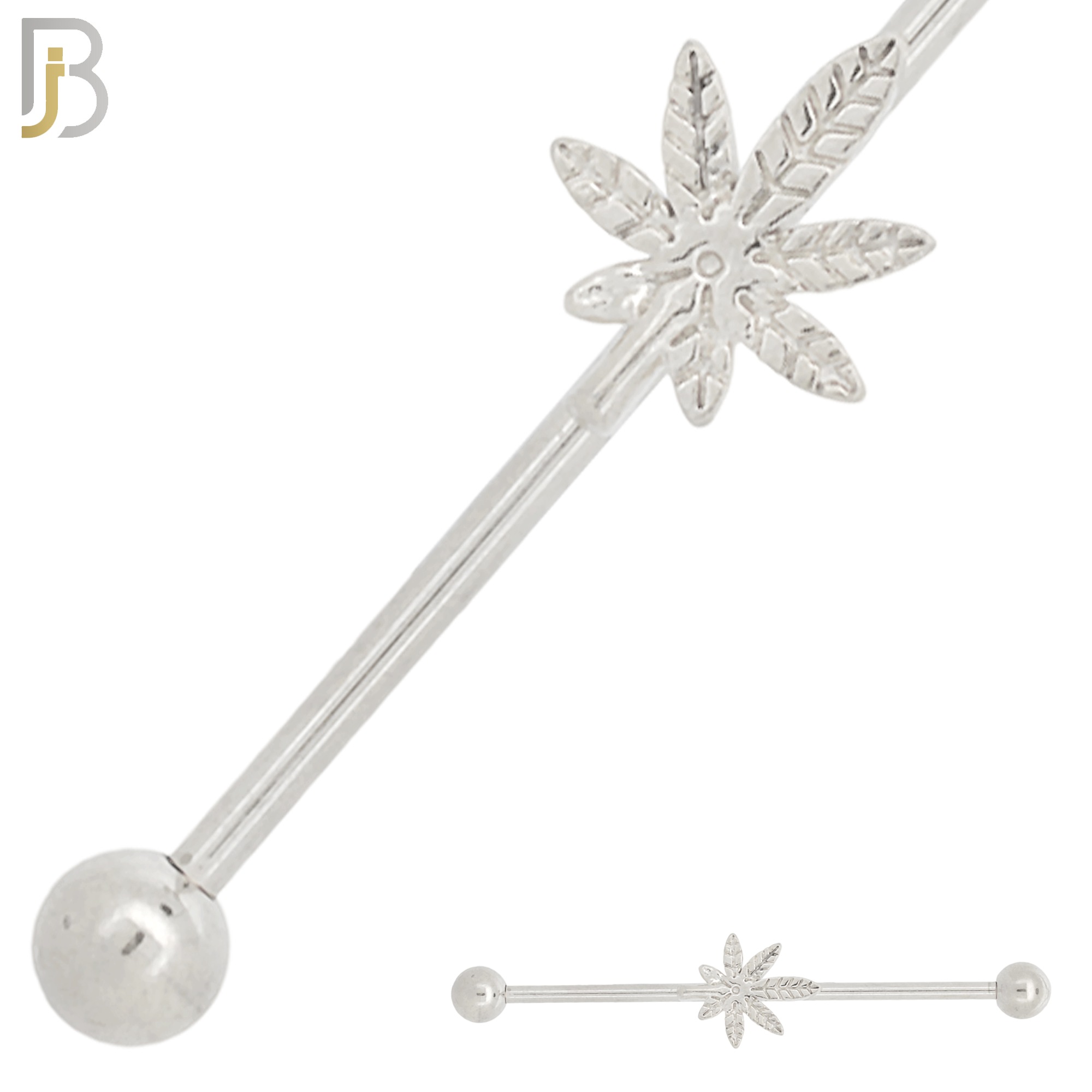 BB40 - 316L Surgical Steel Screw Bar with Alloy Marijuana Leaf Design Barbell Industrial (PACK OF 6) image 0