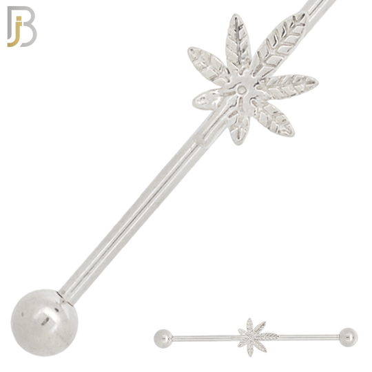 BB40 - 316L Surgical Steel Screw Bar with Alloy Marijuana Leaf Design Barbell Industrial (PACK OF 6) image 0