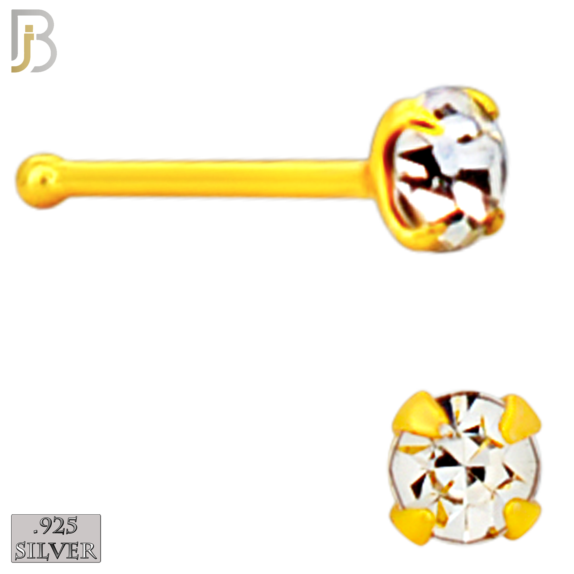 925-PK-NR01Y-3C2 - Mixed of 2mm, 2.5mm, 3mm 22g Thickness 18KT Gold Plated  925 Sterling Silver Nose Bones, Prong Set Packages Pack of 120 image 4