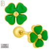 925-ES429 - Screw Ball Back - .925 Sterling Silver Green Enamel Four Leaf Clover Earrings Stud image 1