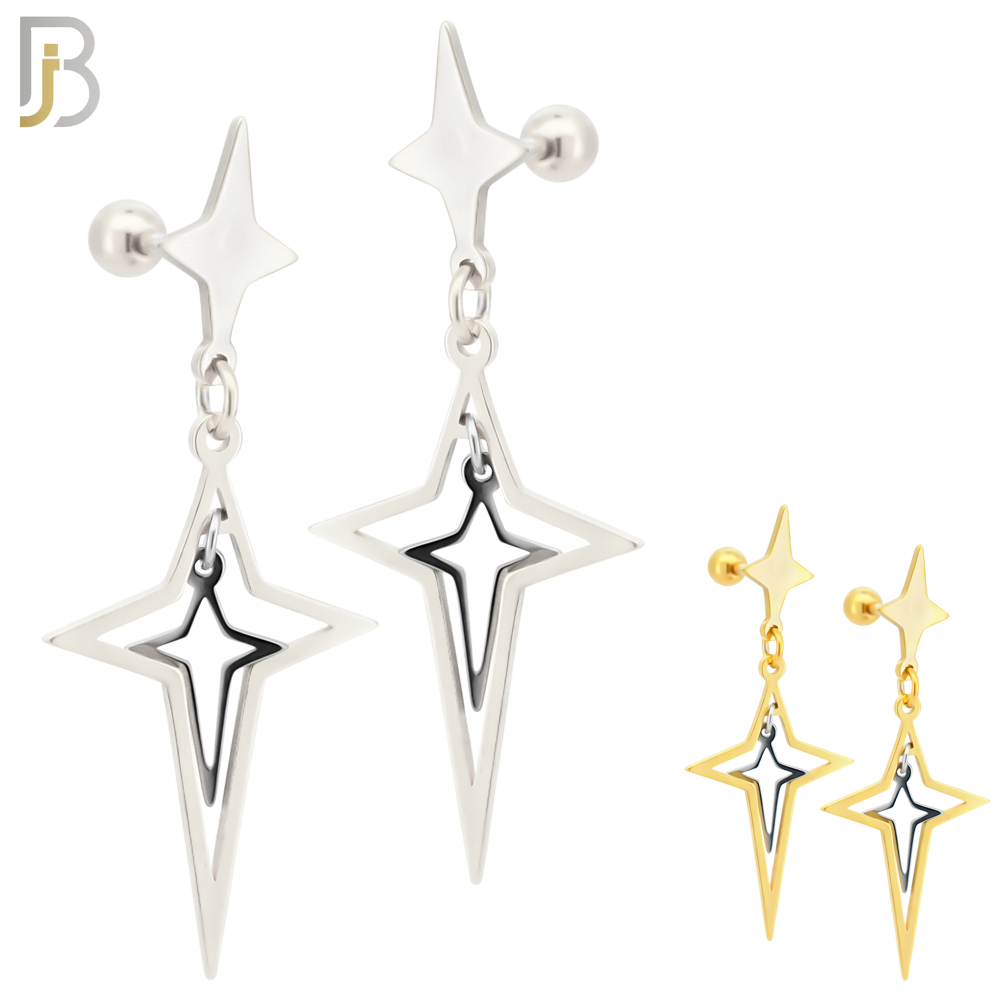 ES44 - 316L Stainless Steel Dangling Spike Cross Hollow with 4mm Screw Ball image 0