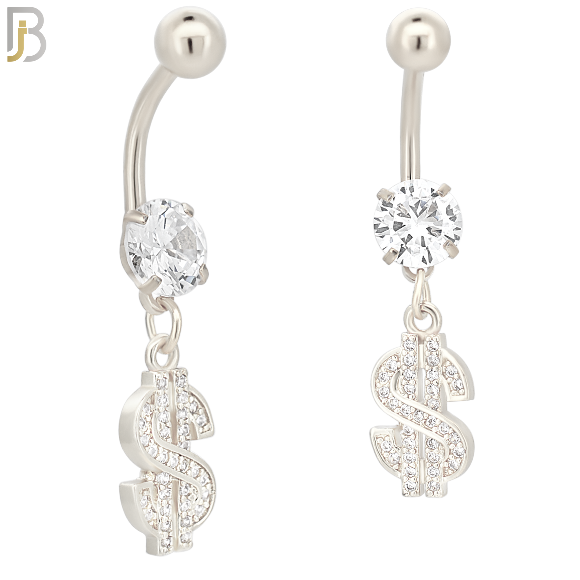 N046 - 316L Stainless Steel Dangling Dollar Sign with Zircon Design Belly Ring with 5mm Screw Ball image 3