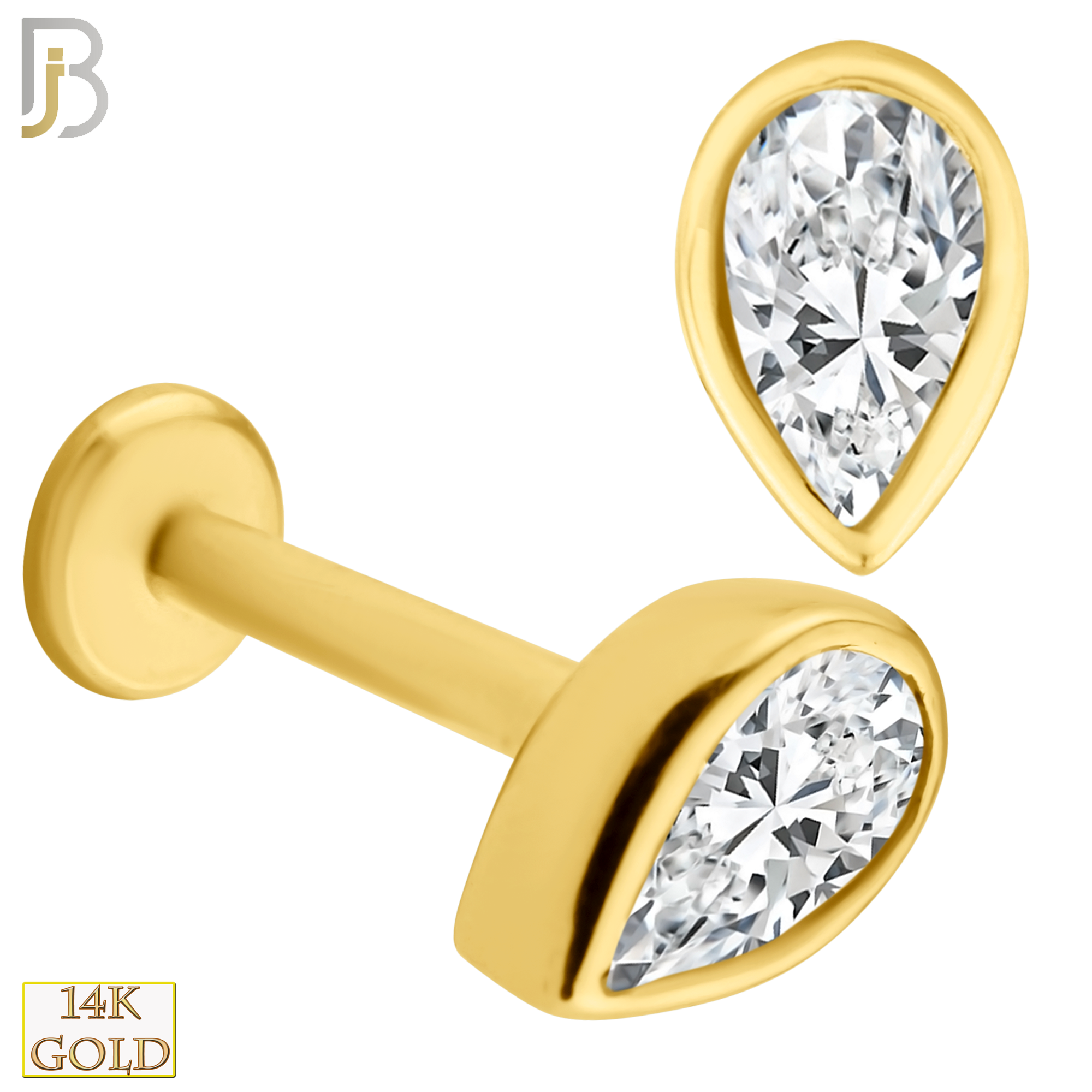 14-LB37 - 14k Gold Pear Shaped CZ in Bezel Setting Labret image 0