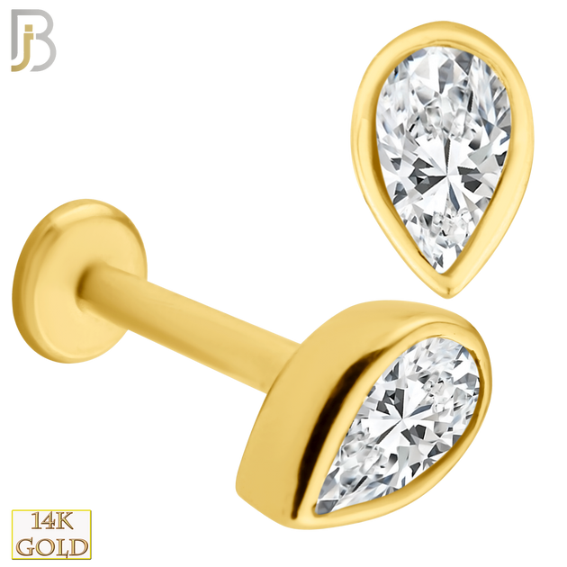 14-LB37 - 14k Gold Pear Shaped CZ in Bezel Setting Labret image 0