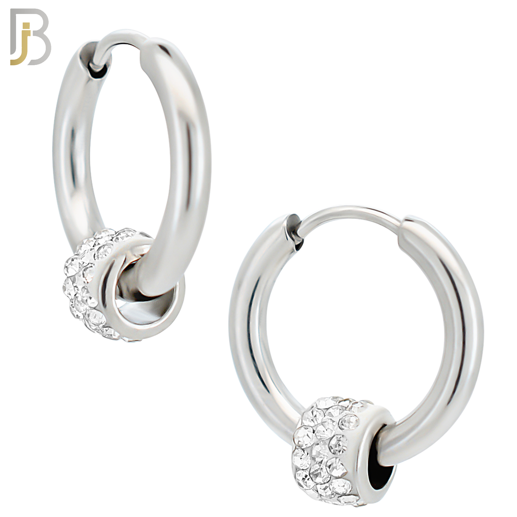 ES280 - Stainless Steel Round Ball Dangle Drop Hoop Earrings with Zircon image 0