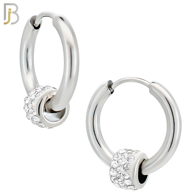 ES280 - Stainless Steel Round Ball Dangle Drop Hoop Earrings with Zircon image 0
