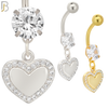 N084  - 316L Stainless Steel Dangling Plain Heart Center Surrounded with CZ Belly Ring image 0