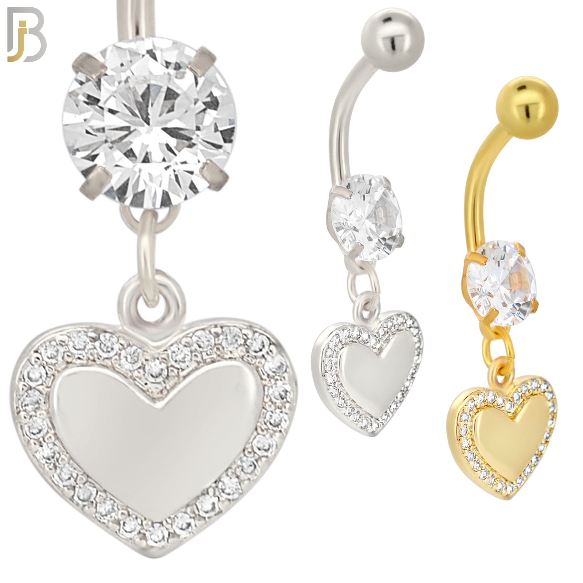 N084  - 316L Stainless Steel Dangling Plain Heart Center Surrounded with CZ Belly Ring image 0