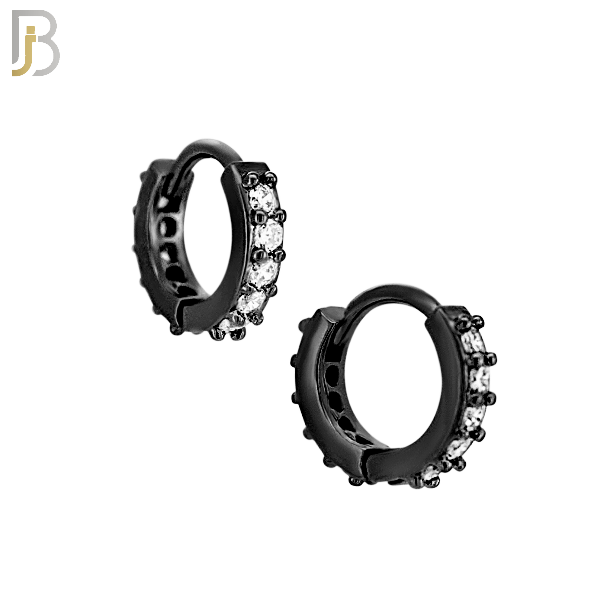 ES02K - 316L Stainless Steel Black Plated Prong Setting Zircon with 2mm Front Thickness Huggies image 1