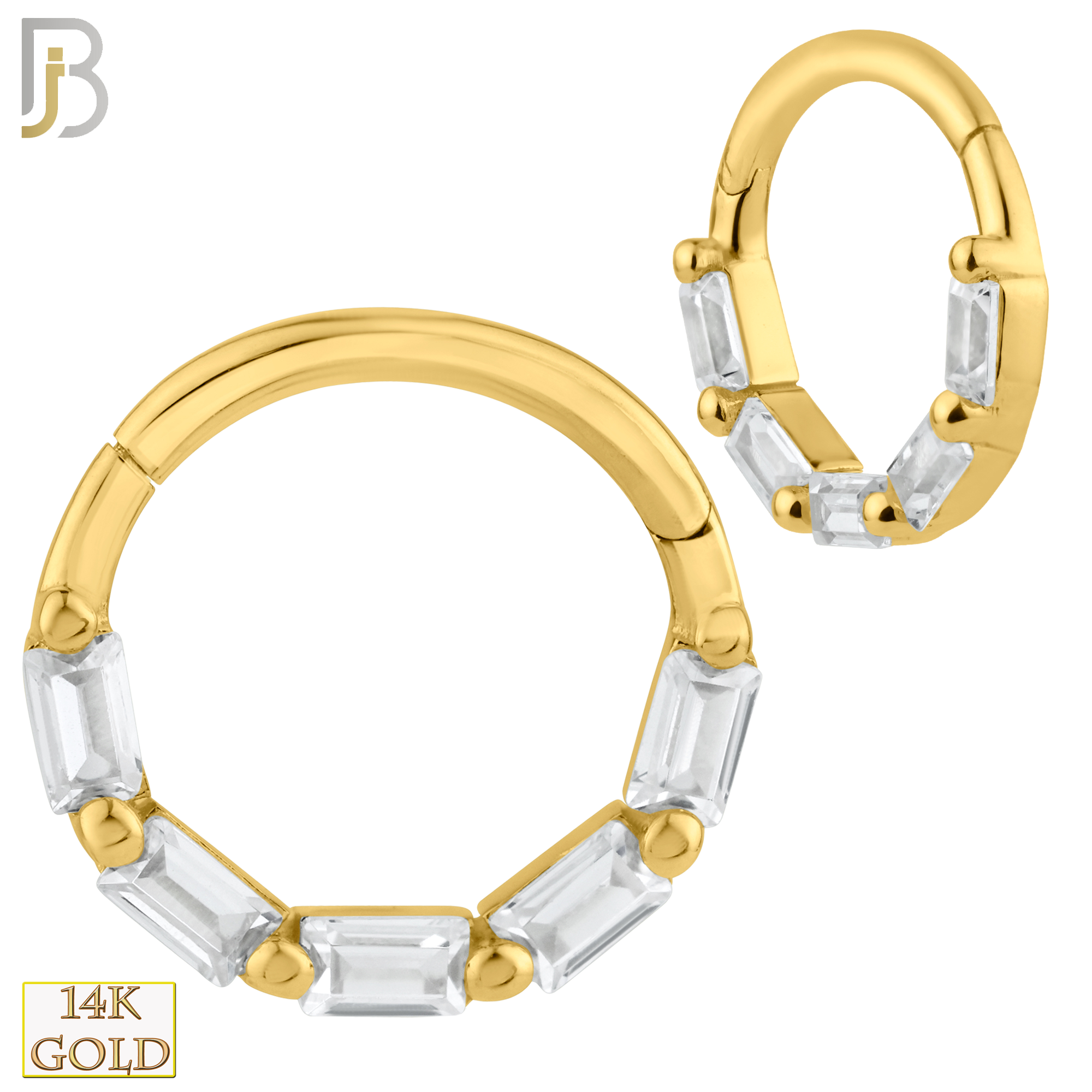 14-CT58 - 14K Solid Gold Hinged Hoops with Baguette Zircon image 0