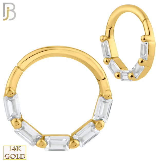 14-CT58 - 14K Solid Gold Hinged Hoops with Baguette Zircon image 0