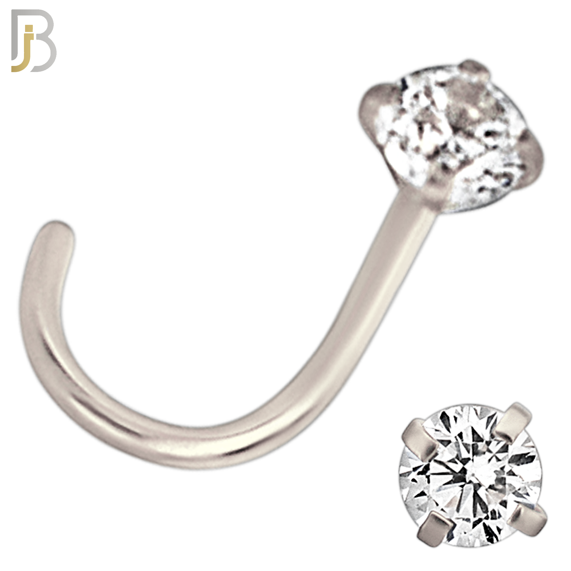 NR03S - 316L Surgical Steel Nose CorkScrew  Prong Set Zircon Round Nose Ring (PACK OF 6) image 4