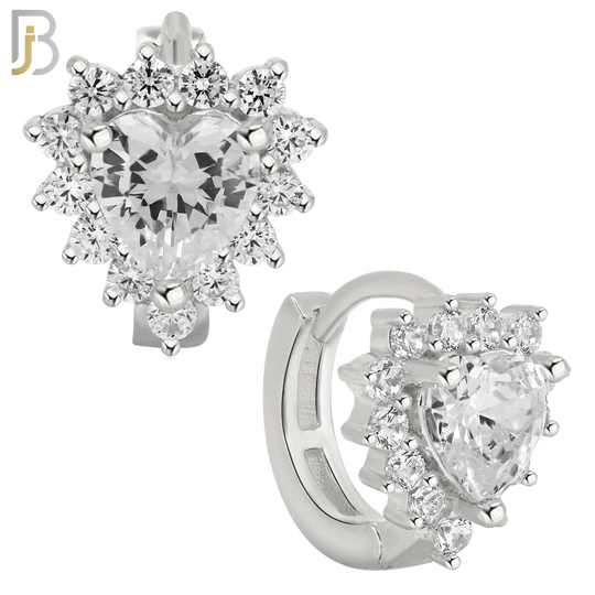 925-ES275- .925 Sterling Silver Heart Prong Multi Zircon Design Huggies Hoops Earrings Stud image 1