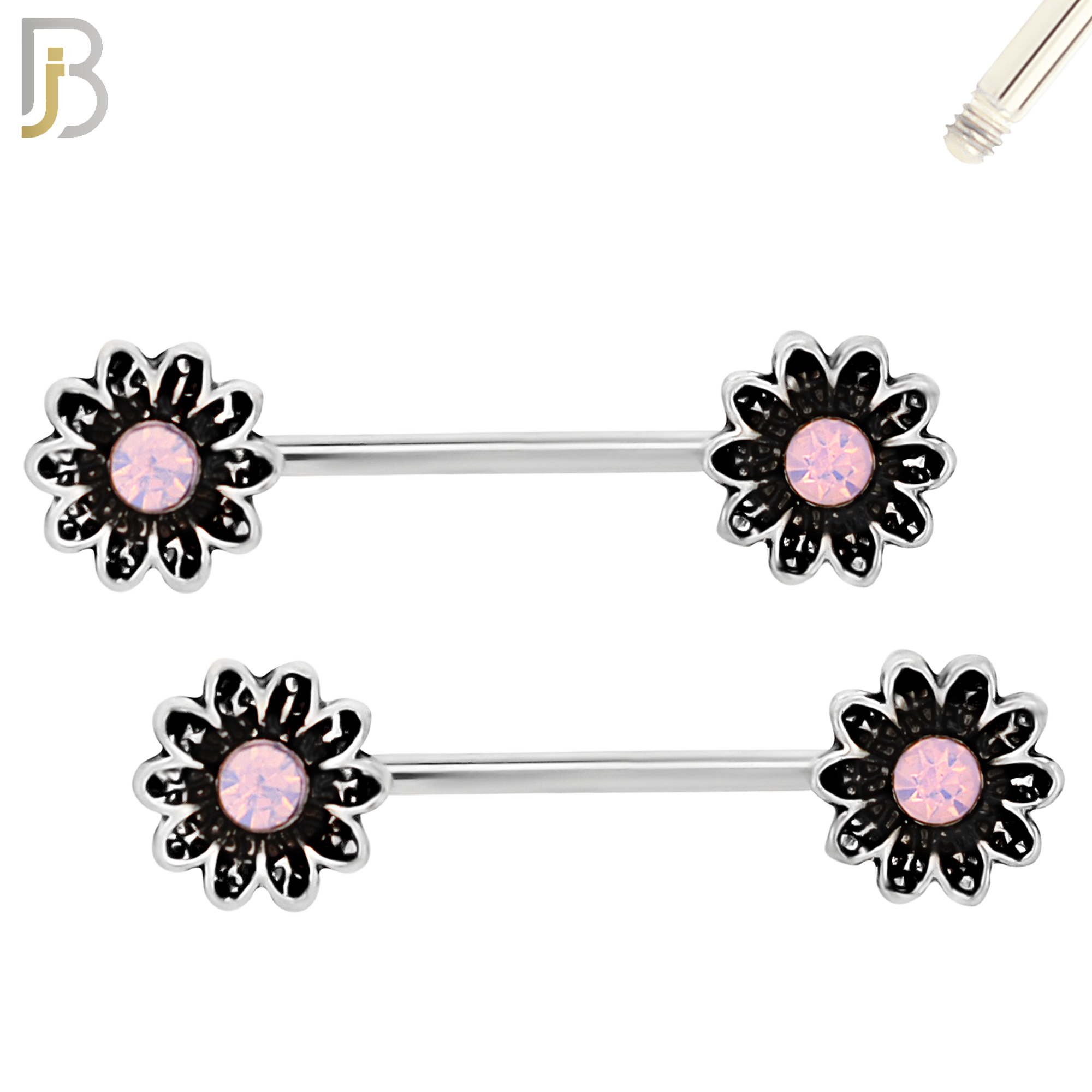 NP70 - 316L Surgical Steel Flower with Pink Center Zircon Nipple Ring image 0