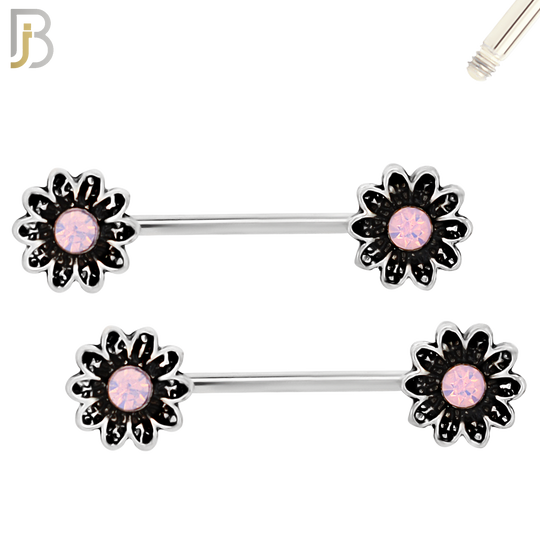 NP70 - 316L Surgical Steel Flower with Pink Center Zircon Nipple Ring image 0
