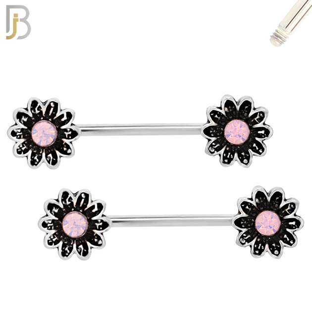 NP70 - 316L Surgical Steel Flower with Pink Center Zircon Nipple Ring image 0