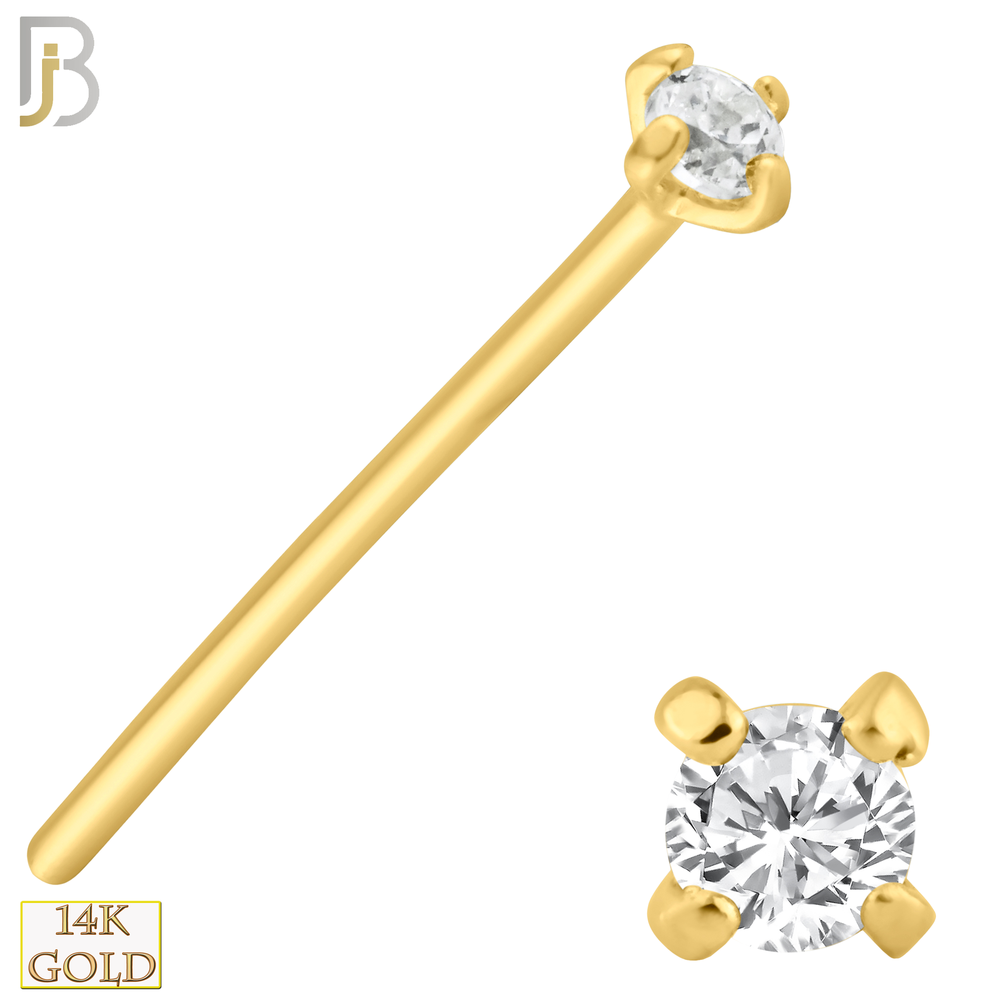 14-NR02CY-22 - 14k Solid Yellow Gold 22g Prong Setting  Round Cubic Zircona Nose Stud Bend-it Yourself, Nose Straight  image 2