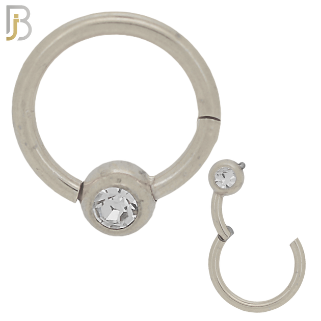 CT90 -  316 Stainless Steel Hinged Hoop with Single CZ Gem Nose Rings (PACK OF 6) image 0