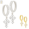 ES115 - 316L Stainless Steel Dangling Cross with Zircon Huggies Clip On image 0