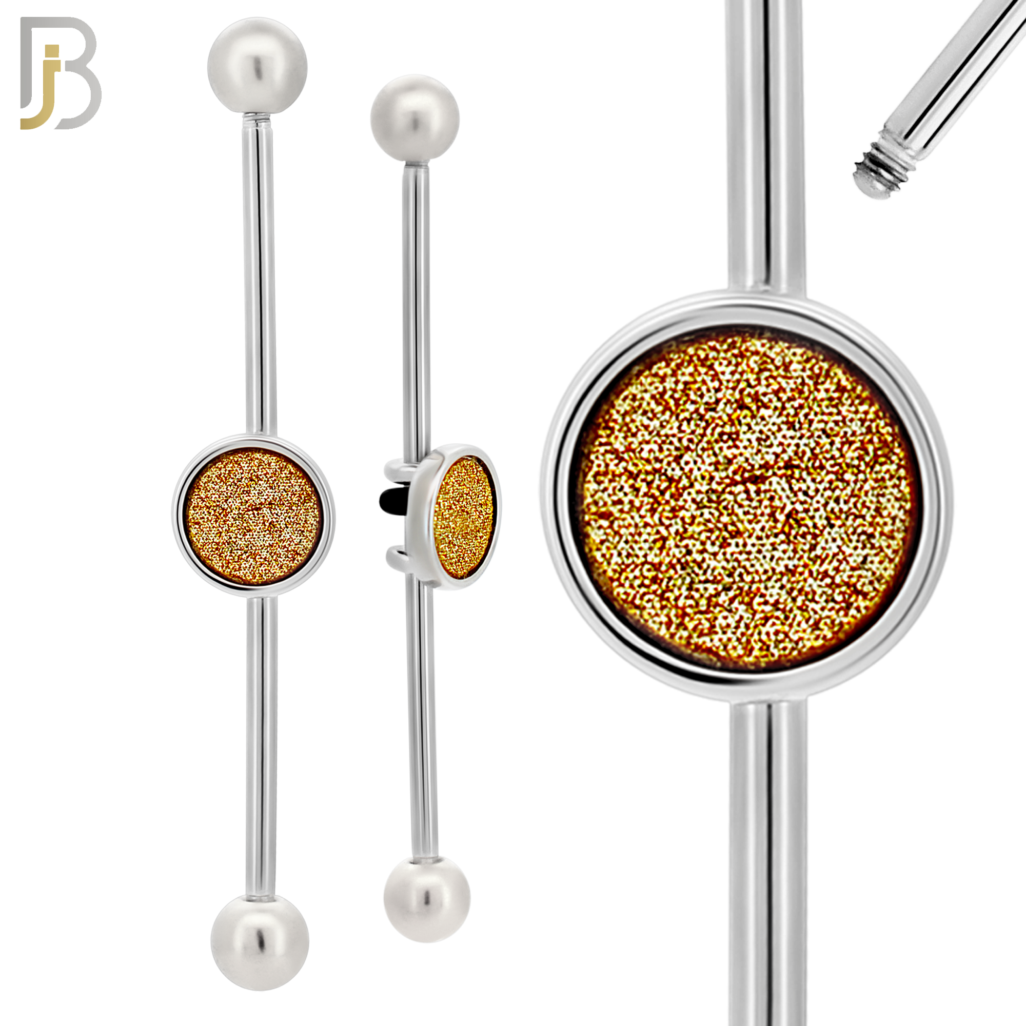 BB76 - 316L Surgical Steel Gold Sandpaper Medallion Industrial Barbell (PACK OF 4) image 1