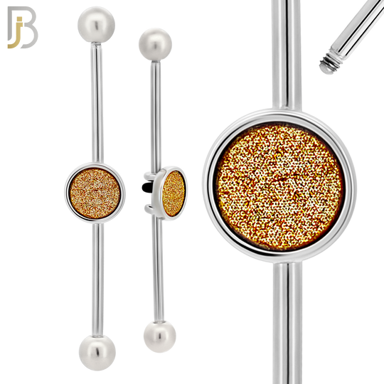 BB76 - 316L Surgical Steel Gold Sandpaper Medallion Industrial Barbell (PACK OF 4) image 1