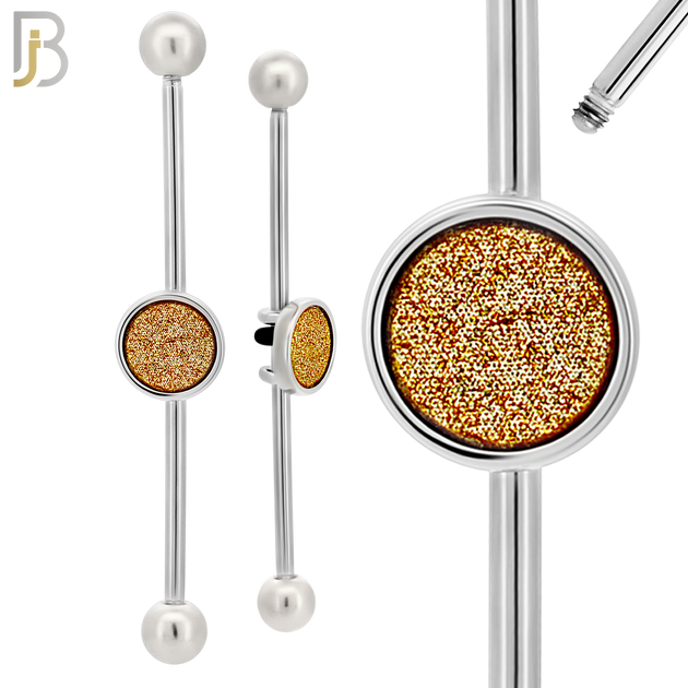 BB76 - 316L Surgical Steel Gold Sandpaper Medallion Industrial Barbell (PACK OF 4) image 1