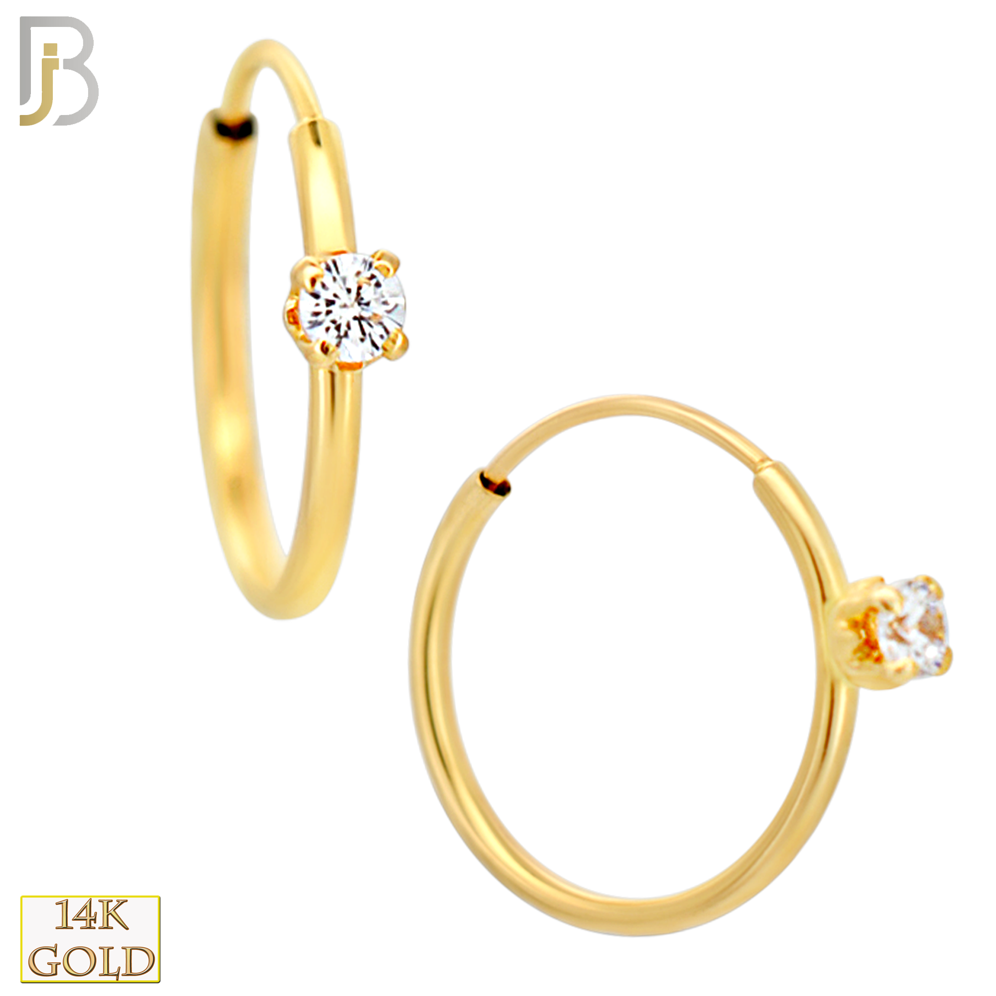 14-ES249YC - 14k Yellow Gold Solitaire Hoop Earrings with 2mm CZ image 1