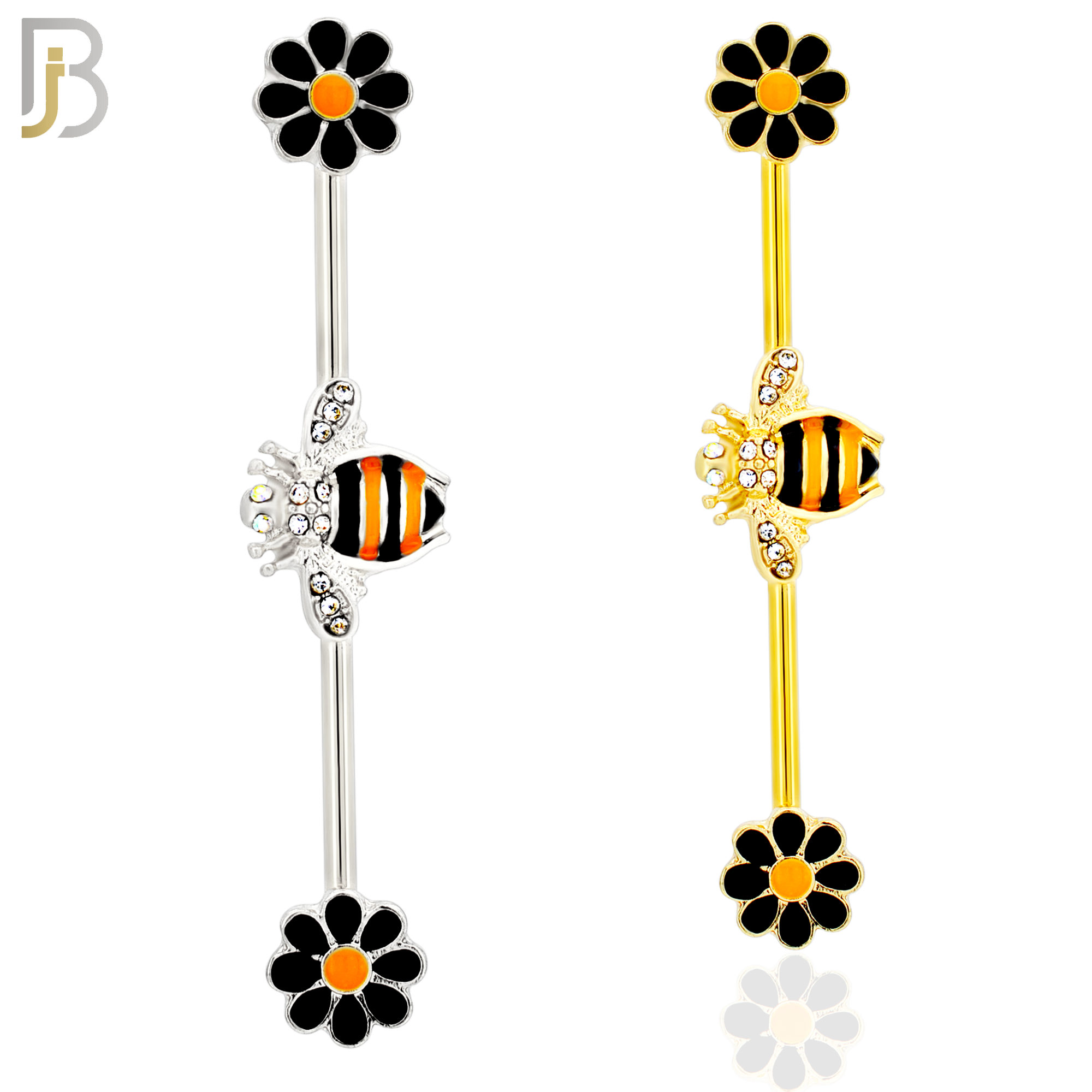 BB20 - 316L Surgical Steel Screw Bar Bee with Flower Design with Zircon Barbell Industrial (PACK OF 4) image 0