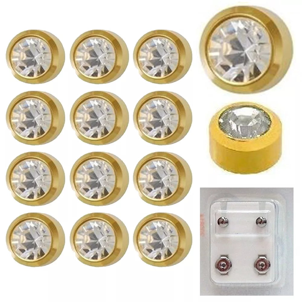 204 - 316L Surgical Steel April Birthstone Caflon Bezel Round Piercing Earrings Pack of 12 image 1