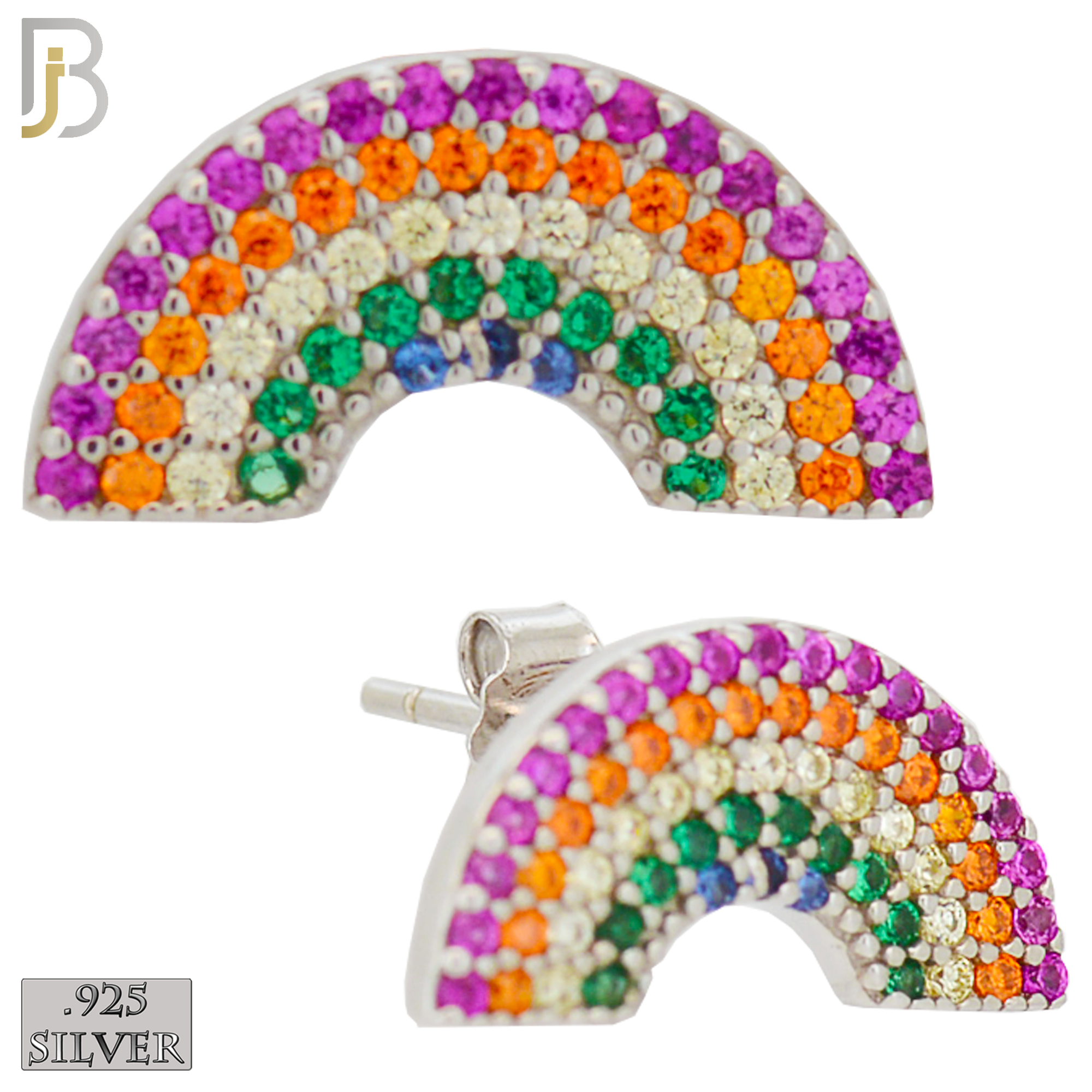 925-ES282 – .925 Sterling Silver Rainbow Design Earring Stud with Multi Colored Zircon image 1