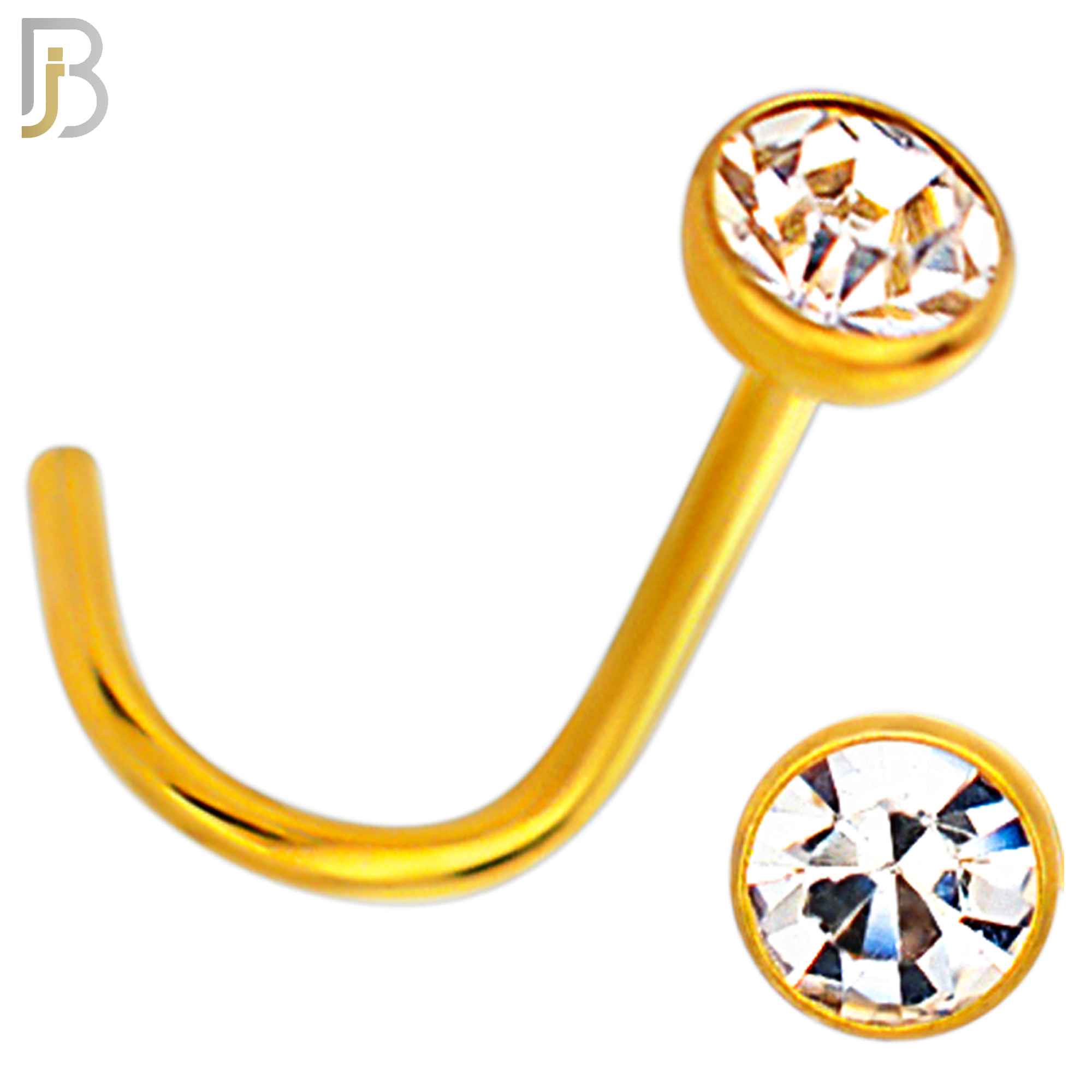NR36CG - 316L Surgical Steel Gold Plated Nose Screw Bezel Setting Round Clear Zircon (PACK OF 6) image 5