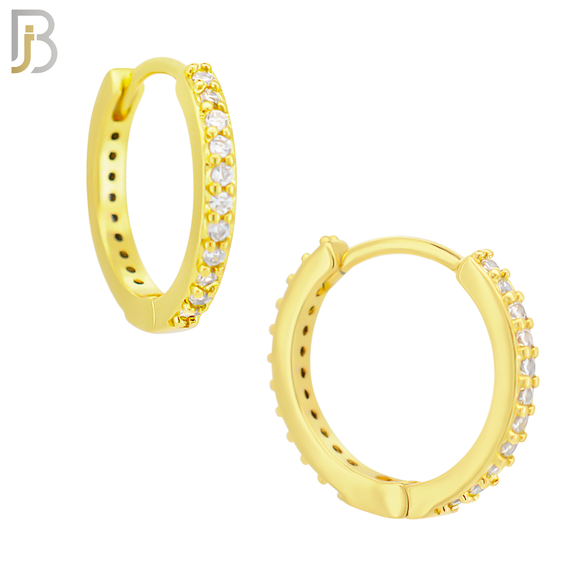 ES02G - 316L Stainless Steel Gold Plated Prong Setting Zircon with 2mm Front Thickness Huggies - 12mm image