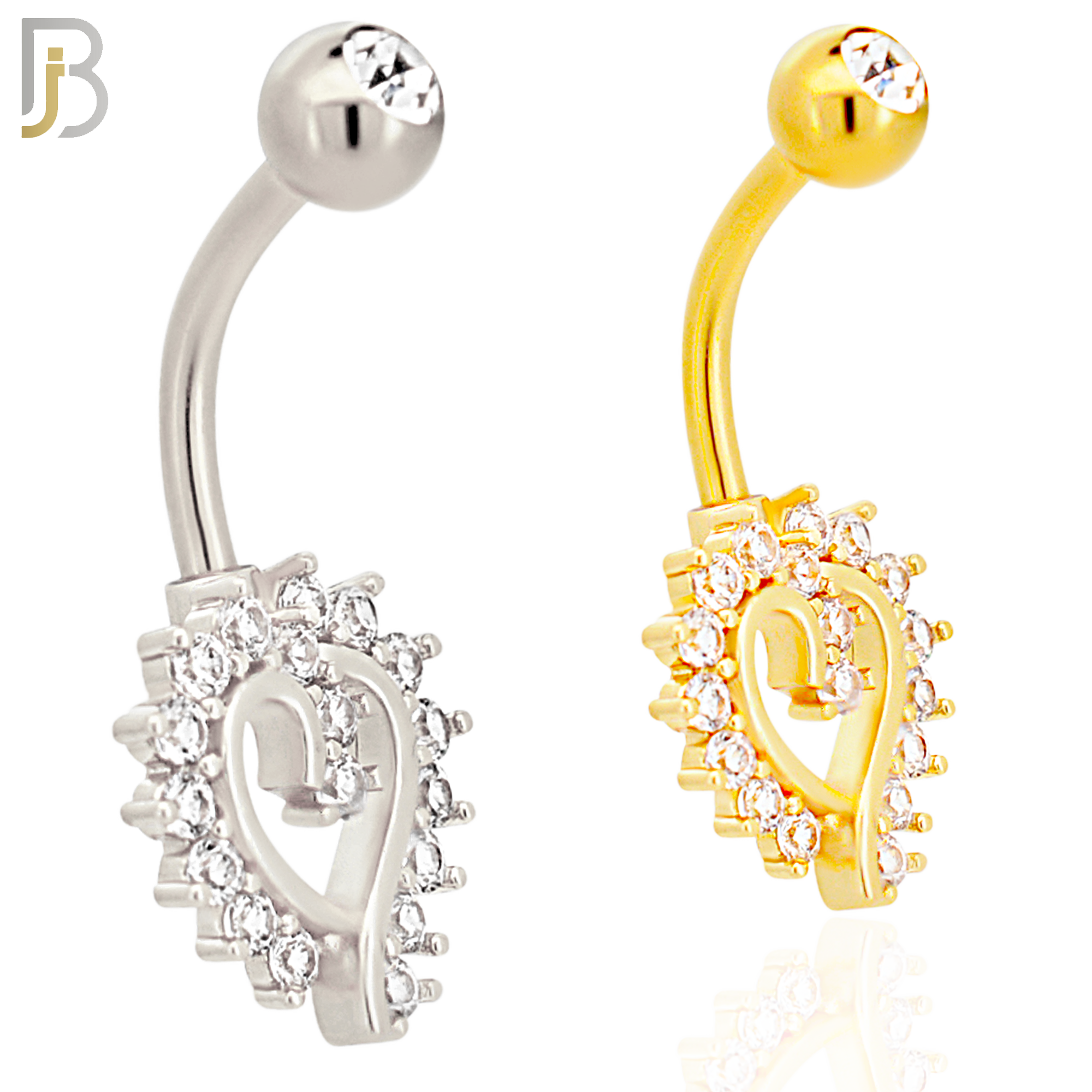 NB12 - 316L Stainless Steel Heart  Zircon  Banana Belly Navel Ring image 0