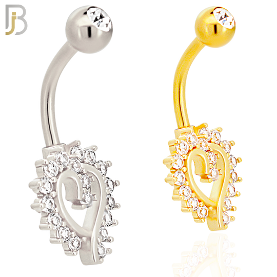 NB12 - 316L Stainless Steel Heart  Zircon  Banana Belly Navel Ring image 0