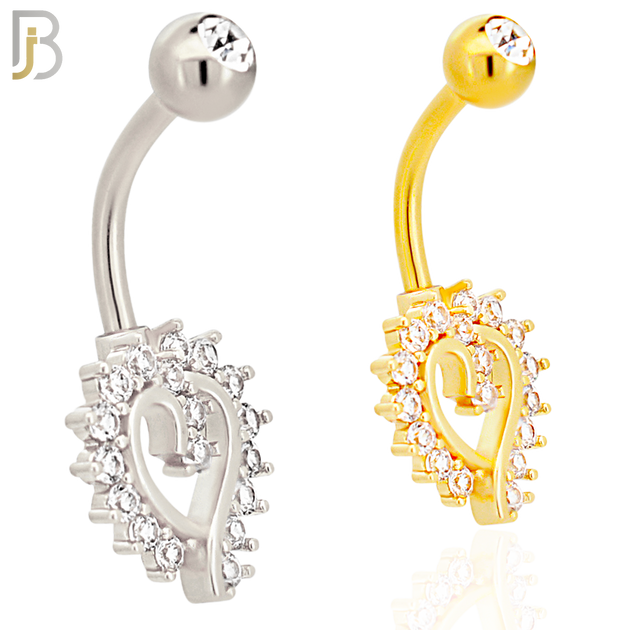 NB12 - 316L Stainless Steel Heart  Zircon  Banana Belly Navel Ring image 0