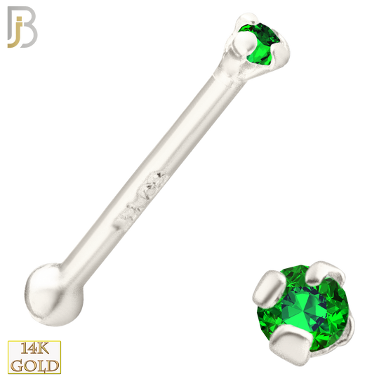 14-NR01CWE - 20g 14k White Gold Nose Bone with Emerald Colored CZ - 1.5mm image