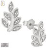 925-ES147 - .925 Sterling Silver Leaf Design with Zircon Design Earring Stud image 1