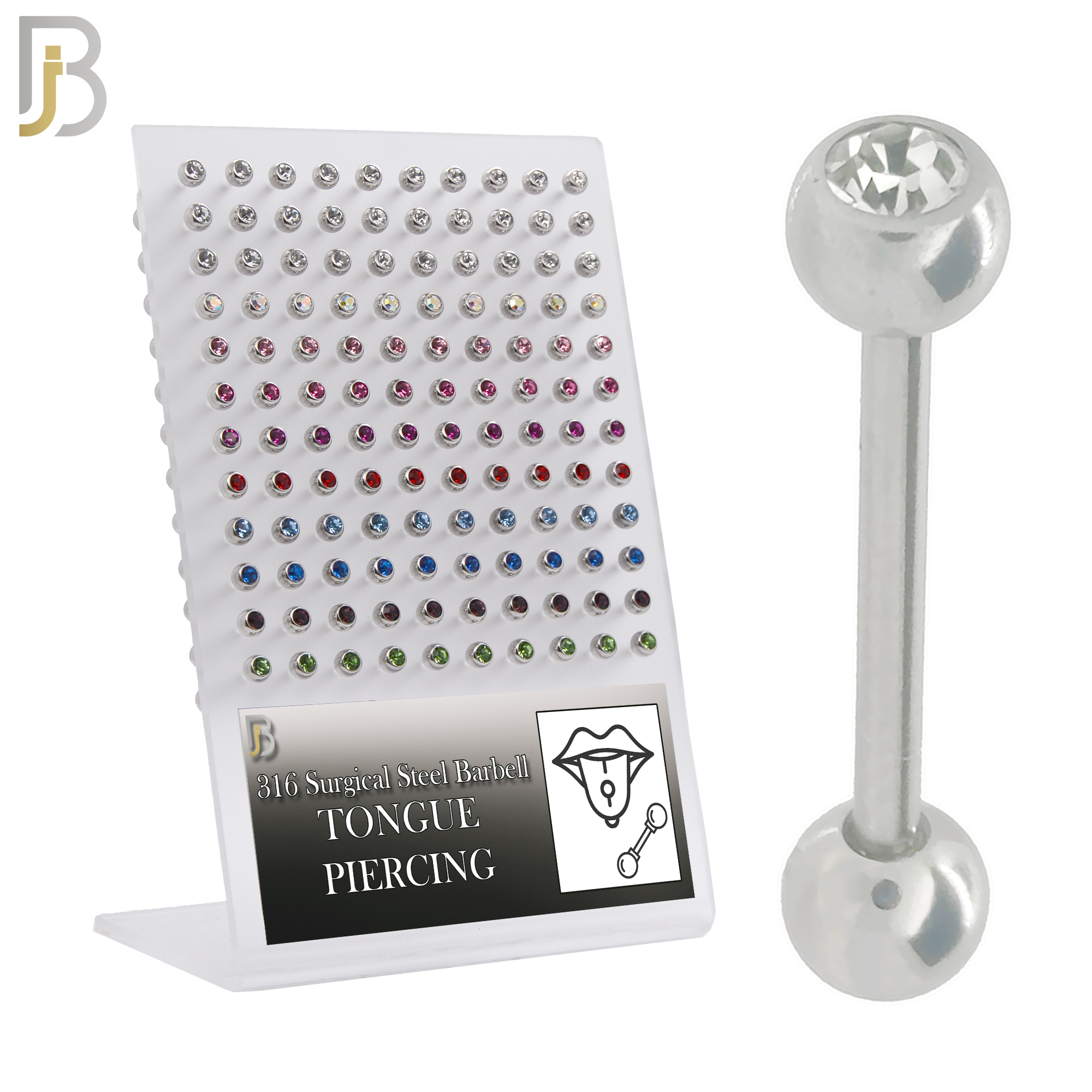 PK-BB05SA - 316L Surgical Steel Barbell with Bezel Setting Ball Assorted Color Zircon Screw External Threaded Pack of 120 image 0