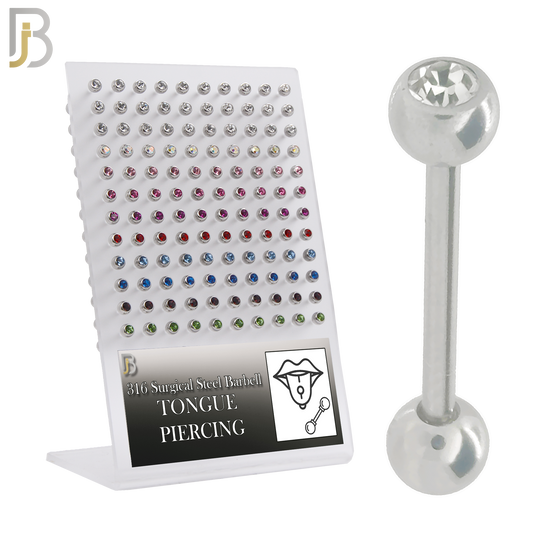 PK-BB05SA - 316L Surgical Steel Barbell with Bezel Setting Ball Assorted Color Zircon Screw External Threaded Pack of 120 image 0