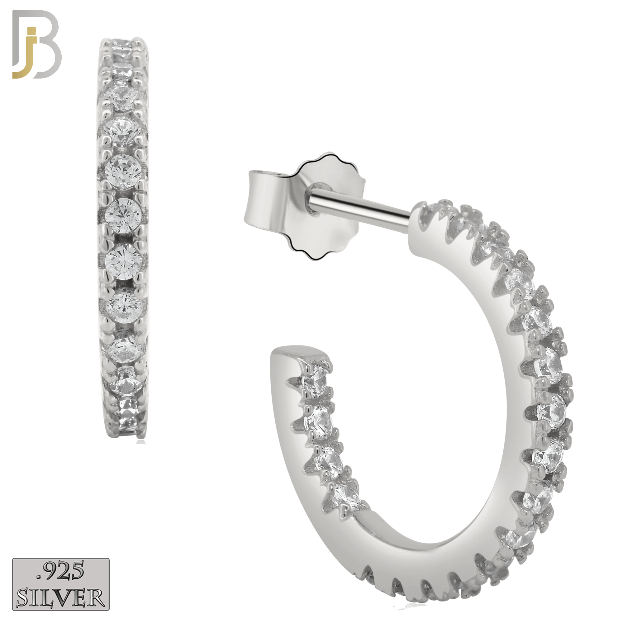 925-ES306 - .925 Sterling Silver Half Hoop with Zircon Stud Earrings image 1