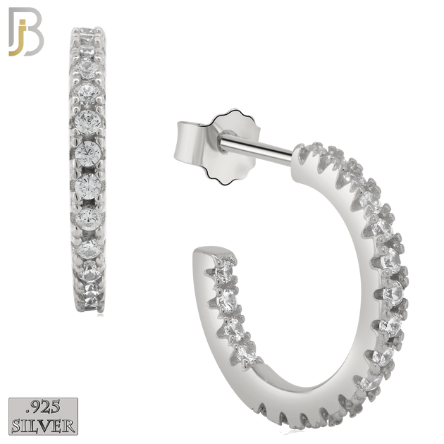 925-ES306 - .925 Sterling Silver Half Hoop with Zircon Stud Earrings image 1