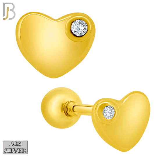 925-ES211 - Screw Ball Back - .925 Sterling Silver Plain Heart Shaped Earring Stud with Single Clear Zircon image 2