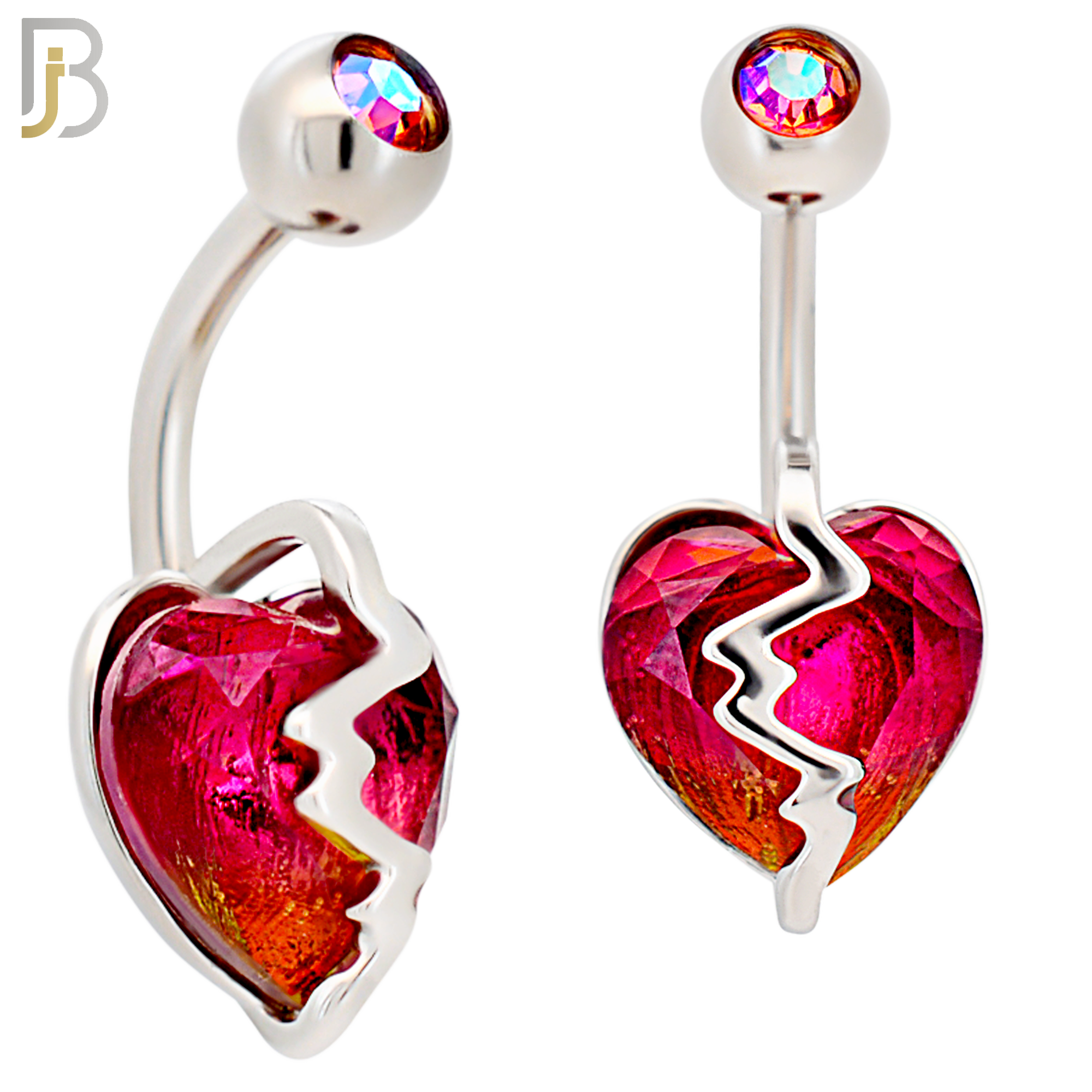 NB83 - 316L Stainless Steel Heart Shaped CZ and  Vertical Heart Beat Strap Belly Ring and 5mm Screw Ball image 0