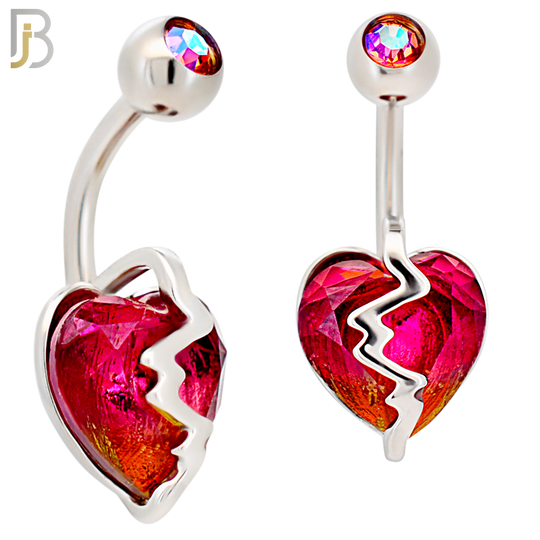 NB83 - 316L Stainless Steel Heart Shaped CZ and  Vertical Heart Beat Strap Belly Ring and 5mm Screw Ball image 0