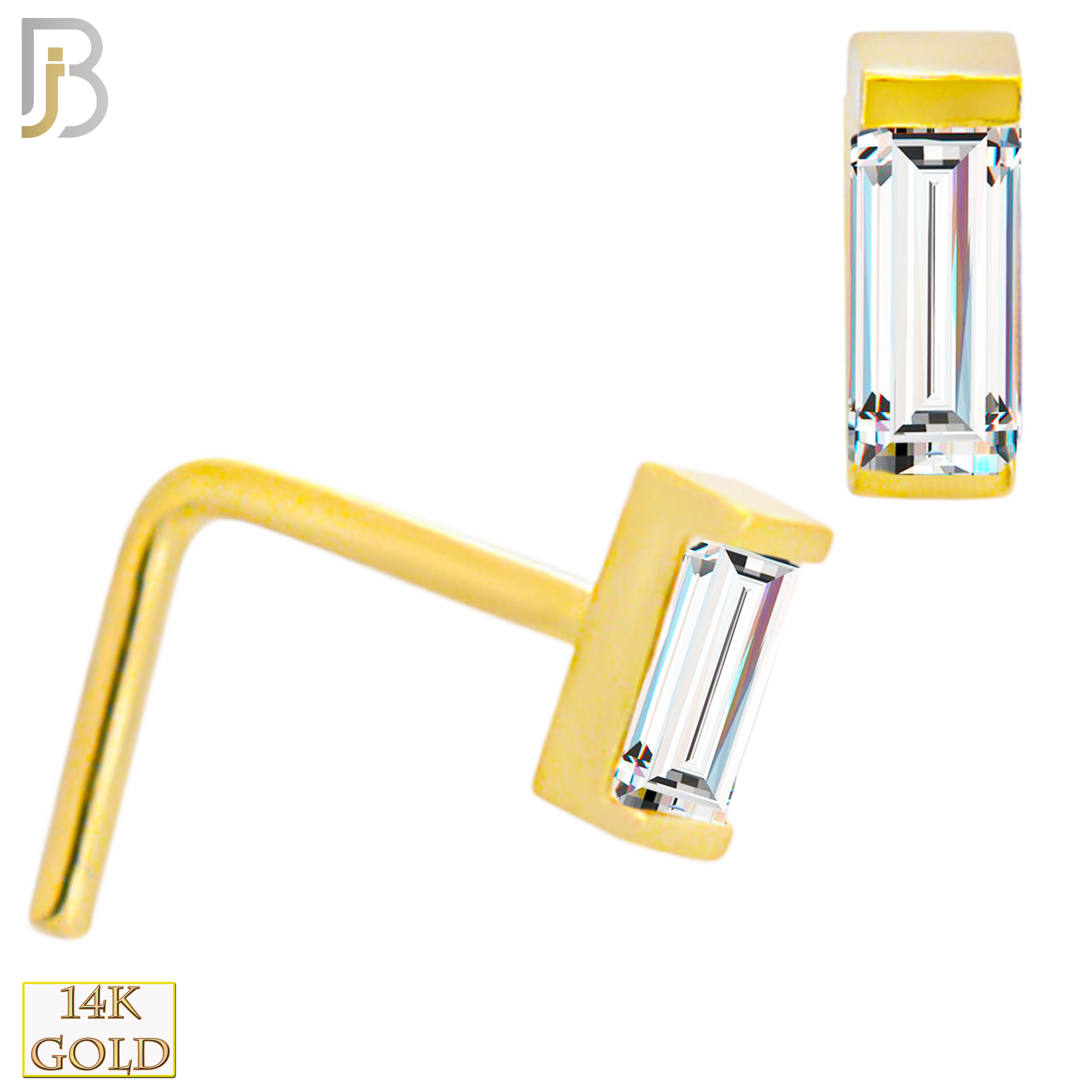 14-NR106L- 14k Solid Gold Baguette Shaped CZ in Bezel Setting LShaped Nose Ring image 0