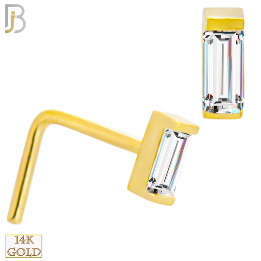 14-NR106L- 14k Solid Gold Baguette Shaped CZ in Bezel Setting LShaped Nose Ring image 0