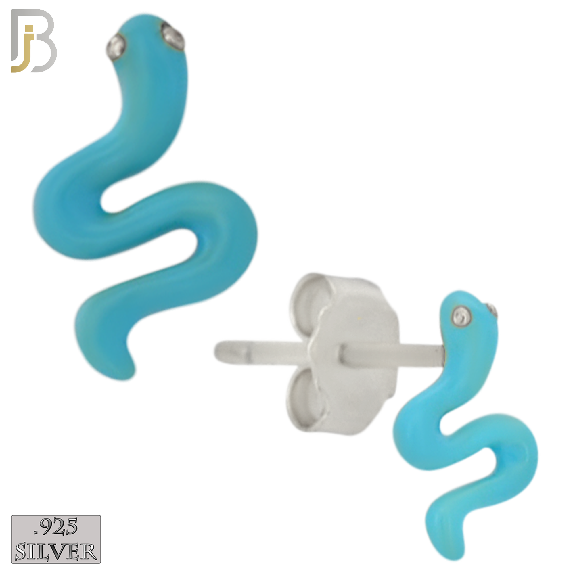925-ES476 - 925 Sterling Silver Enamel Coated Snake Push Back Stud Earring image 0